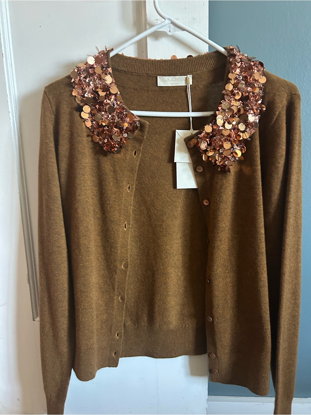 Ulla Johnson Margaux Embroidered Cashmere Cardigan Brown Large